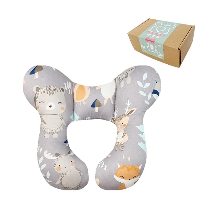 Baby Neck Pillows, Comfortable Baby Travel Head Neck Support Pillow for Car Seat Stroller Pushchair, Soft PP Cotton Travel Pillow for 0-1 Year Old Toddler Infant Newborn, Fox-CubbioJoy