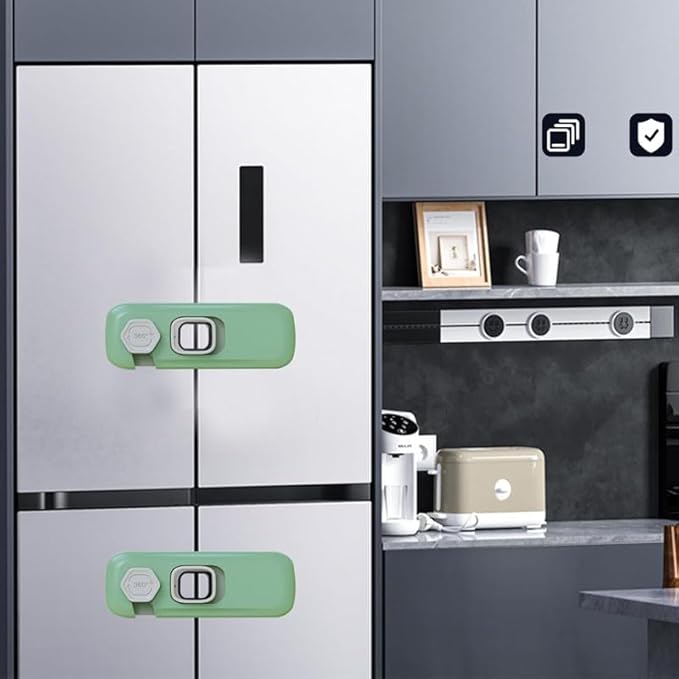 2x Child Kid Lock Fridge, Freezer, Cabinet Catch Baby Safety Lock Door Safe (Green)-CubbioJoy