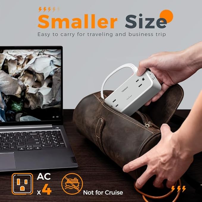 5FT Flat Extension Cord, TESSAN Surge Protector Power Strip with 4 Widely Spaced AC Outlets, 900 Joules Surge Protection, Ultra-Thin Flat Plug Desk Charging Station for Home Office Dorm Essentials-CubbioJoy