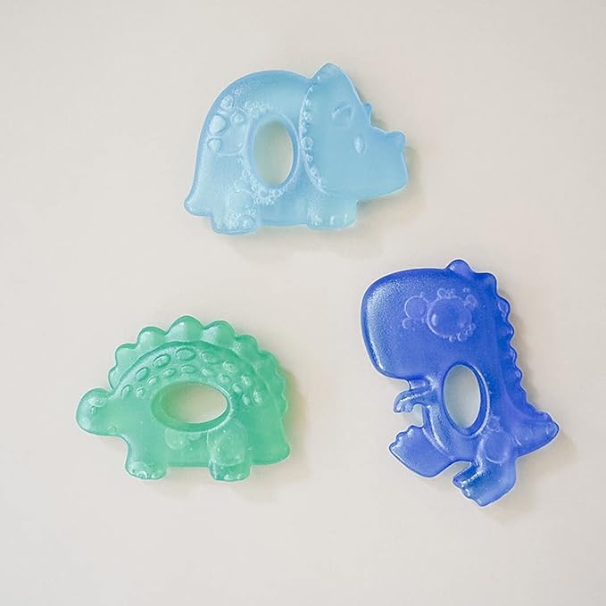 Itzy Ritzy Water-Filled Teethers - Cold Cutie Coolers Textured On Both Sides to Massage Sore Gums & Emerging Teeth - Can Be Chilled in Refrigerator, Set of 3 Coordinating Dinosaur Water Teethers-CubbioJoy