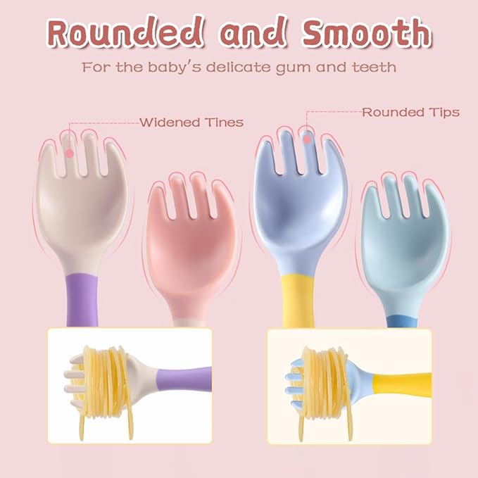 Baby Utensils Spoons and Forks Set Bendable Self-Feeding Silverware for Toddler Children with Travel Case Gum Friendly Food Grade (4 Set)-CubbioJoy
