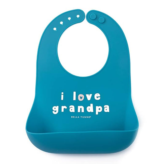 Bella Tunno Baby Bib for Eating, Waterproof Silicone Bib with Large Food Catcher, Adjustable Fit for Babies 4-12 months & Toddlers 1-3 Years, Boys & Girls, I Love Grandpa-CubbioJoy