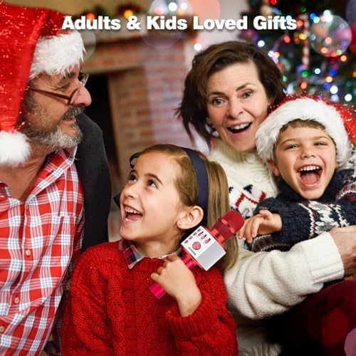 BONAOK Wireless Bluetooth Karaoke Microphone,3-in-1 Portable Handheld Mic Speaker Machine Birthday Home Party for PC or All Smartphone(Q37 Red)-CubbioJoy