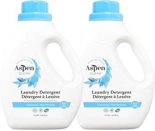 AspenClean Natural Laundry Detergent Unscented - 100% Natural, Organic, HE Liquid Laundry Detergent- Vegan, Non-Bio, Cruelty-Free, Biodegradable - Safe for Babies, Pets & Kids - EWG Certified (2 pack)-CubbioJoy