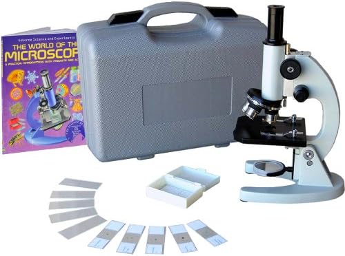 AmScope M60A-BTK Beginner Microscope Kit, Mirror Illumination, WF10x and WF16x Eyepieces, 40x-640x Magnification, Includes Case, 5 Blank Slides, 5 Prepared Slides, and Book-CubbioJoy