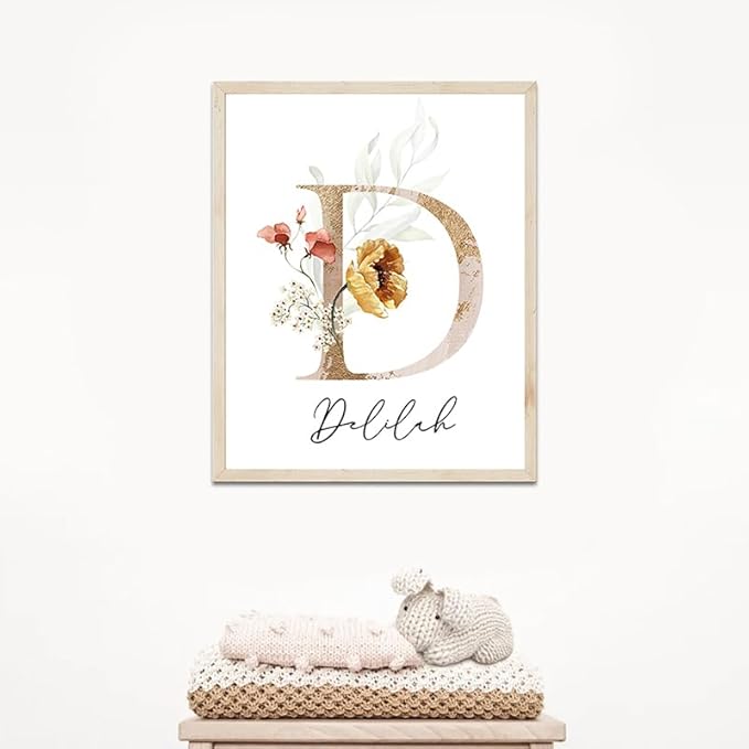 IZI POD Personalized Wooden Name Sign, Floral Monogram Nursery, Nursery Name Sign Boho Floral Pattern, Baby Name Sign, Wooden name signs for nursery, Wildflower Decor, Name signs for kids room gift/15, Design 15-CubbioJoy