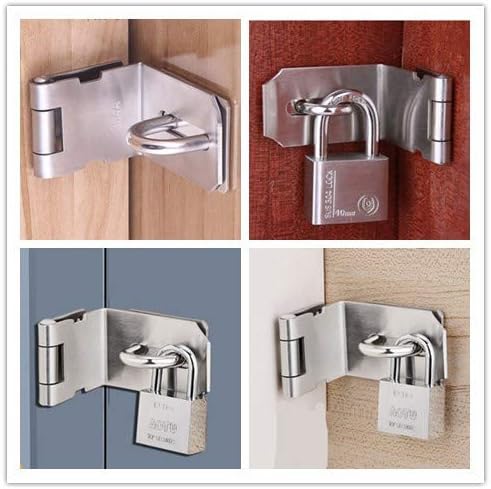 90 Degree 4 Inch Right Angle Padlock Hasp, Stainless Steel Safety Door Latches, Solid Gate Latches Brushed Finish-CubbioJoy