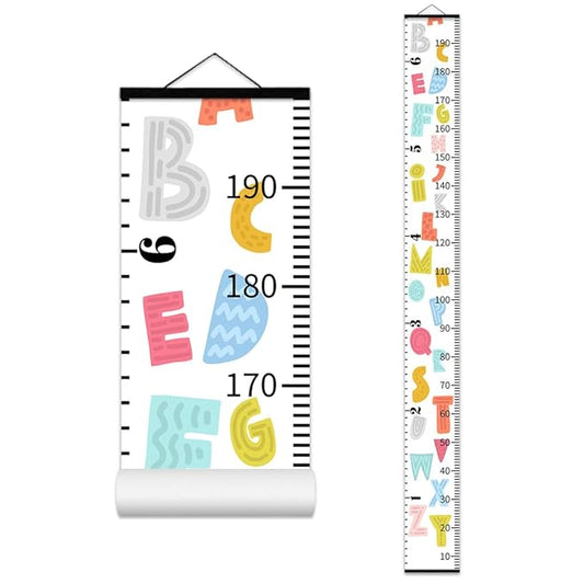 Colorful Alphabet Growth Chart for Kids Baby Height Chart Ruler Removable Canvas Wooden Frame Hanging Wall Rulers Measurement Charts for Toddler Room Nursery Decor - 79"X7.9" with Black Wood-CubbioJoy