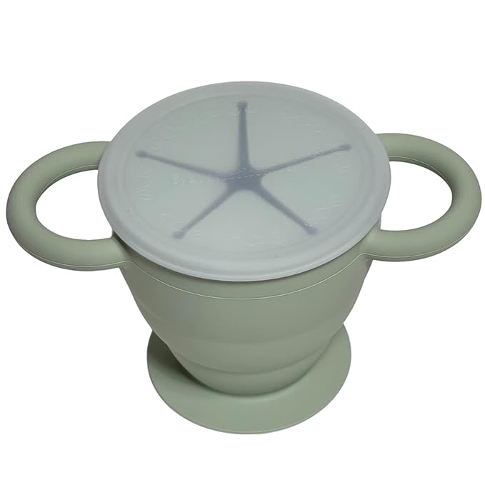 BraveJusticeKidsCo. | Snack Attack II Snack Cup | Collapsible Silicone Snack Container | Toddler and Baby Snack Catcher Lid (Desert Sage)-CubbioJoy