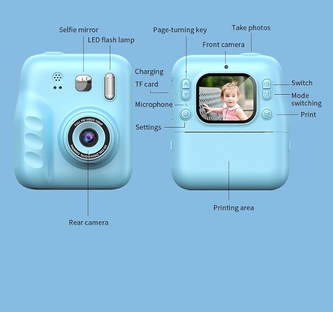 Instant Print Camera for Kids, 2.0" IPS Screen with Video Recording, 32GB Expandable, 1800mAh Battery, Includes 40+ Zink Paper, Birthday Gift for Girls Boys Age 3-12-CubbioJoy