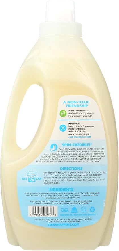 BETTER LIFE Laundry Detergent - Concentrated Liquid Laundry Soap for Automatic Washing Machine - Gentle Unscented Laundry Supplies for Sensitive Skin - 64oz-CubbioJoy