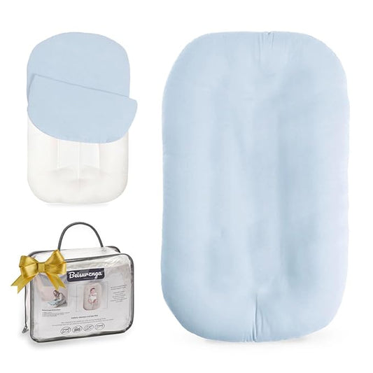 Baby Lounger - Snuggle Cozy Me Infant Lounger for Newborns | Breathable & Soft, Portable Awake-Time Pad, Essential Baby Gift- Blue (Lounger Cover Included)-CubbioJoy