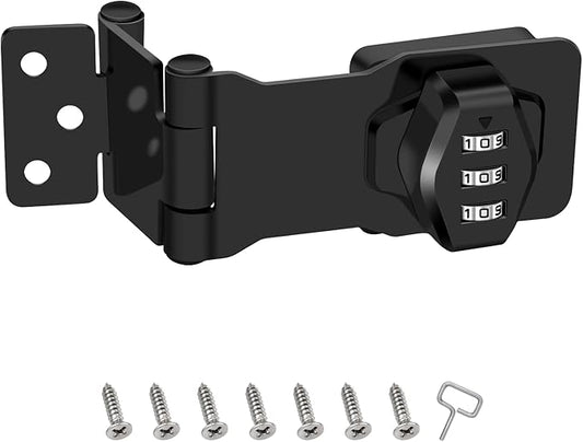 1 Pack Password Rotary Hasp Locks, Collapsible Solid 304 Stainless Steel File Cabinet Lock Desk Drawer Lock, for 90 Degree and 180 Degree Drawers, Dabinets, Doors, Flip Barn Door, Outdoor (Black)-CubbioJoy