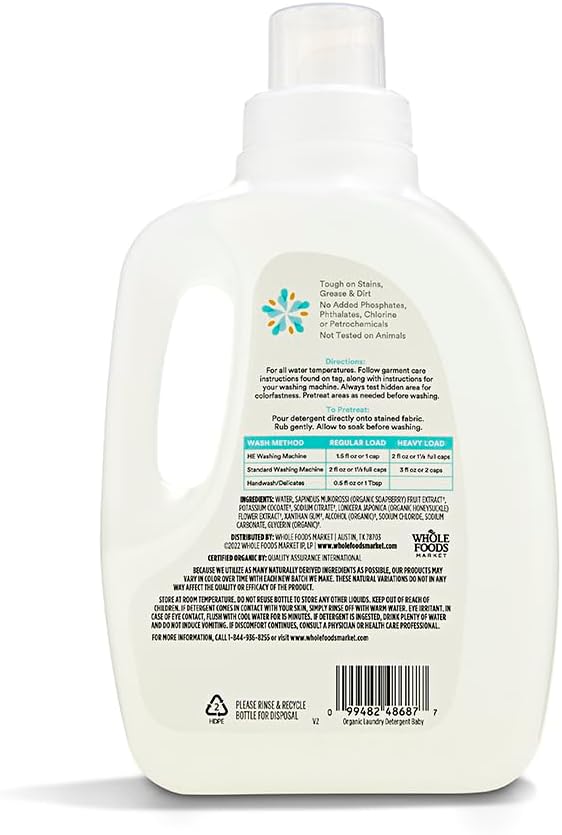 365 by Whole Foods Market, Organic Concentrated Baby Laundry Detergent, Unscented, 33 HE Loads, 50 Fl Oz-CubbioJoy