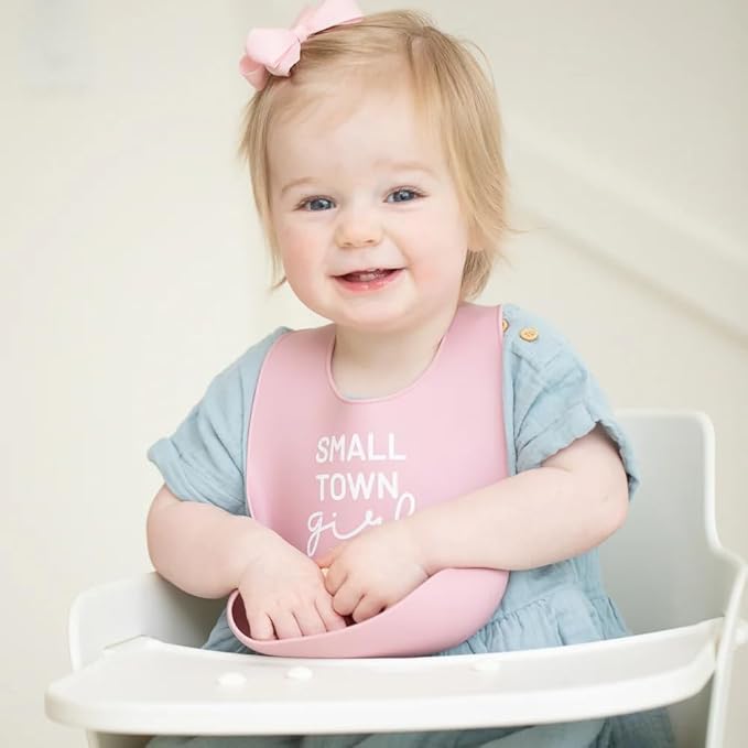 Bella Tunno Baby Bib for Eating, Waterproof Silicone Bib with Large Food Catcher, Adjustable Fit for Babies 4-12 months & Toddlers 1-3 Years, Boys & Girls, Small Town Girl-CubbioJoy