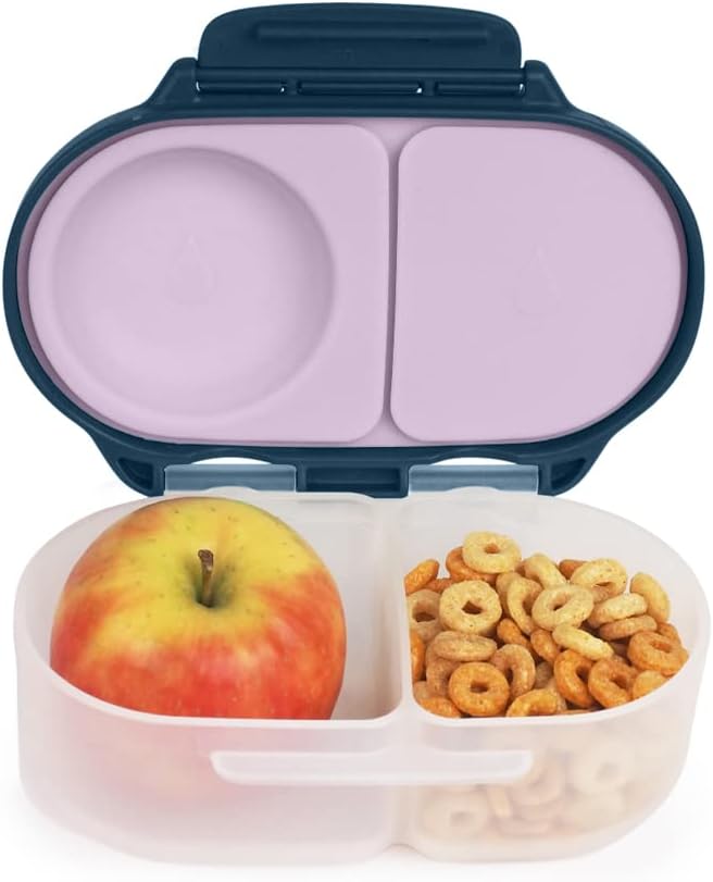 b.box Snack Box for Kids & Toddlers: 2 Compartment Snack Containers, Mini Bento Box, Lunch Box. Leak Proof, BPA free, Dishwasher safe. School Supplies. Ages 4 months+ (Indigo Rose, 12oz capacity)-CubbioJoy