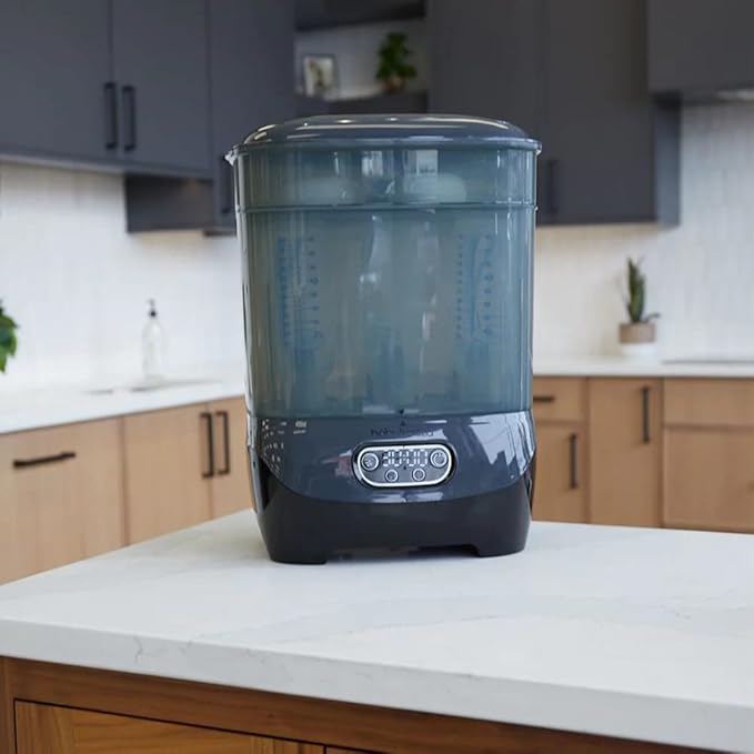 Baby Brezza Bottle Sterilizer and Dryer Advanced – 33% Faster - Largest Capacity Steam Sanitizer - Universal Sterilization Machine for All Bottles + Pump Parts - HEPA Air Filter, Charcoal-CubbioJoy