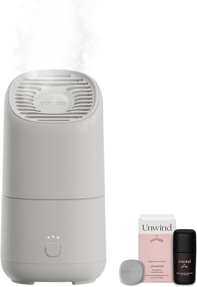 Canopy Portable Misting Humidifier - Cordless 11 HR Run Time, 500 mL, TSA Approved Travel Humidifier - Alleviate Symptoms of Allergies, Flu, Cold, Dry Skin - Includes Aroma & Adapter - Moonstruck-CubbioJoy