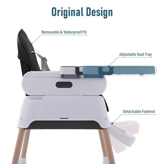 3 in 1 Baby High Chair,Adjustable Convertible Baby High Chairs for Babies and Toddlers,Black-CubbioJoy