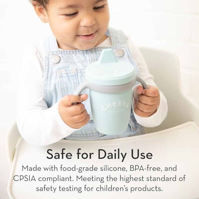 Bella Tunno Sippy Cup, Set of 2 Silicone Training Cups with Transition Handles for Infants, Toddlers & Kids, Babies 6-12 Months & Toddlers 1-3 Years, Boys & Girls, Cheers & The Man, 8 oz-CubbioJoy