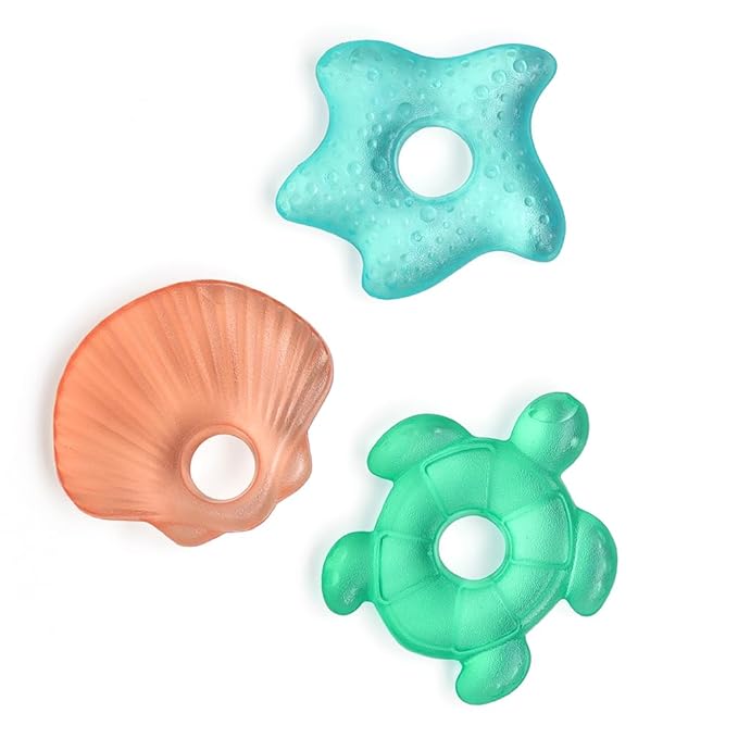 Itzy Ritzy Water-Filled Teethers - Cold Cutie Coolers Textured On Both Sides to Massage Sore Gums & Emerging Teeth - Can Be Chilled in Refrigerator, Set of 3 Seaside Water Teethers-CubbioJoy