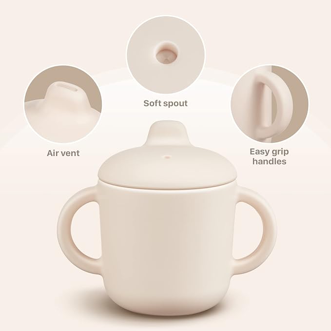 6 Months+ Sippy Cups with Handles,Small Silicone Sippy Cups Leak Proof 5oz,No Spill Sippy cups for Toddlers (Milk)-CubbioJoy