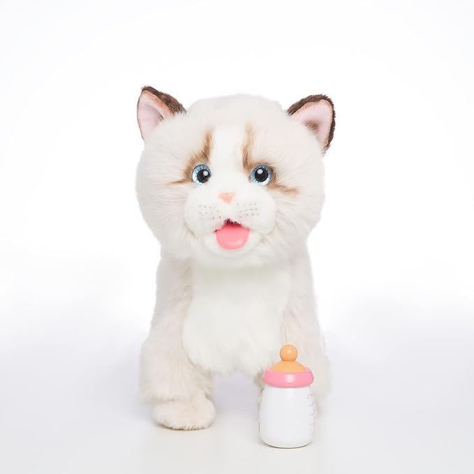 CU-MATE Interactive Pet Ragdoll Cat,Electric Plush Toy Cat,Robot Stuffed Cat with Walking/Nodding/Tail Wagging/Barking/Drinking Milk, Gift for Girls Boys-CubbioJoy