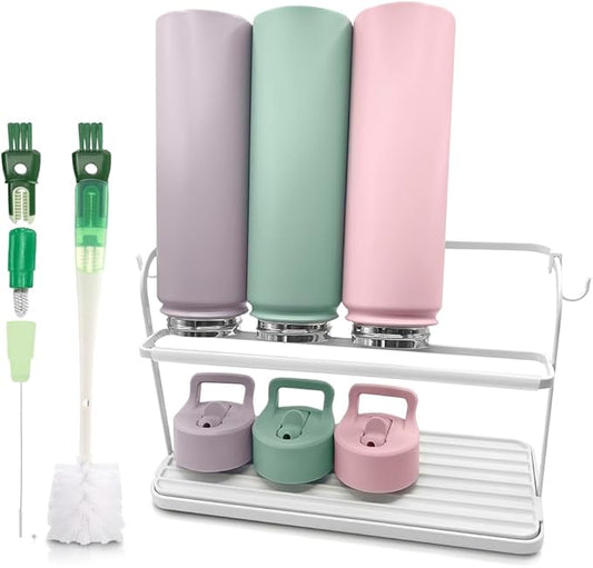 Bottle Drying Rack for Kitchen Countertop, Space Saving Storage Stand with Drainage Tray, Two-Tier Design for Tumblers, Baby Bottles, Water Bottle Drying Rack with 5-in-1 Bottle Cleaning Brush-CubbioJoy