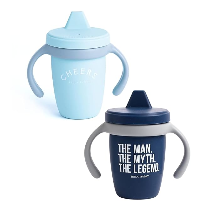 Bella Tunno Sippy Cup, Set of 2 Silicone Training Cups with Transition Handles for Infants, Toddlers & Kids, Babies 6-12 Months & Toddlers 1-3 Years, Boys & Girls, Cheers & The Man, 8 oz-CubbioJoy