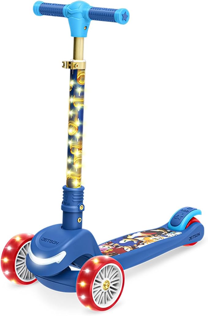 Jetson Character Kids Kick Scooter, LED Lights on Stem & Light-Up Wheels, Lightweight Frame, Height-Adjustable Handlebar, Lean-to-Steer System, Easy-Fold Mechanism-CubbioJoy
