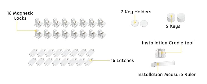 16 Pack Child Safety Magnetic Cabinet Locks - Vmaisi Children Proof Cupboard Baby Locks Latches - Adhesive for Cabinets & Drawers and Screws Fixed for Protection-CubbioJoy
