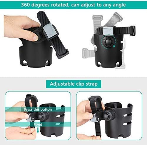 Accmor Stroller Cup Holder with Adjustable Strap, 360 Degree Rotatable Universal Cup Holder for Uppababy, Nuna, Doona Stroller, Drinks Holder for Wheelchair, Walker, Rollator-CubbioJoy
