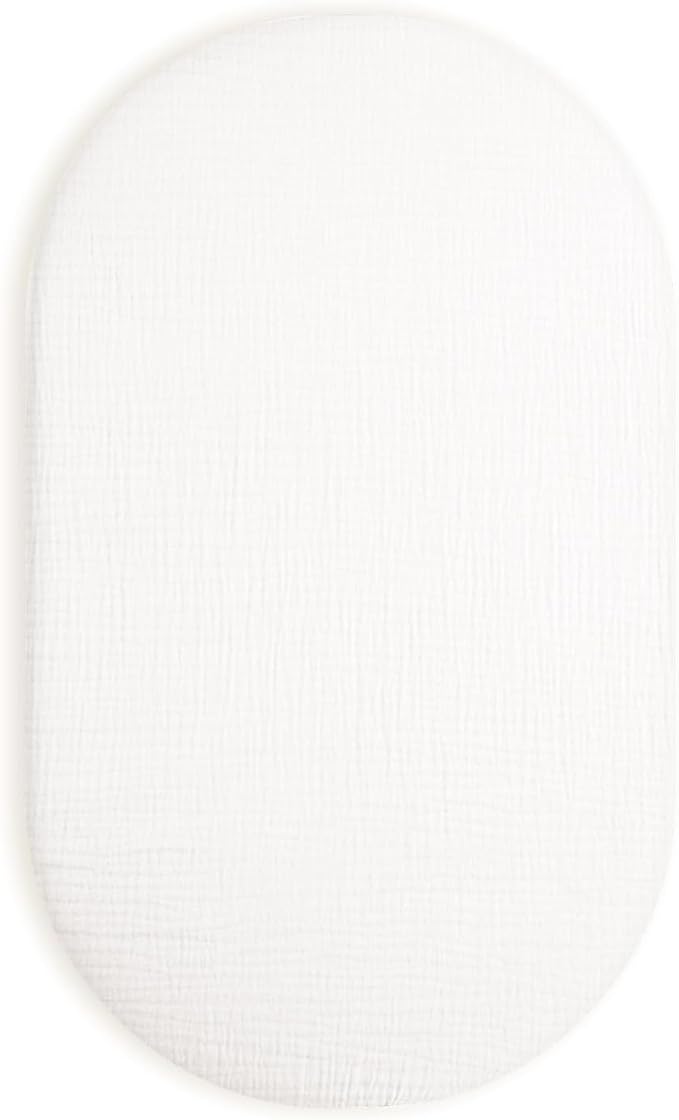 Bassinet Sheet for Baby Boy and Girl, Fitted Sheets for Rectangle, Oval, Hourglass Bassinet Mattress, Muslin Moses Basket Sheets with Neutral Style (White)-CubbioJoy