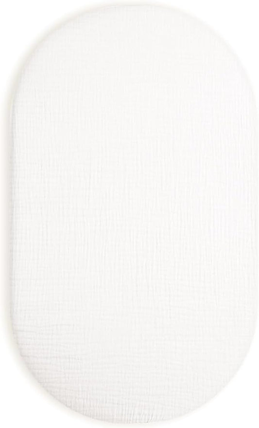 Bassinet Sheet for Baby Boy and Girl, Fitted Sheets for Rectangle, Oval, Hourglass Bassinet Mattress, Muslin Moses Basket Sheets with Neutral Style (White)-CubbioJoy