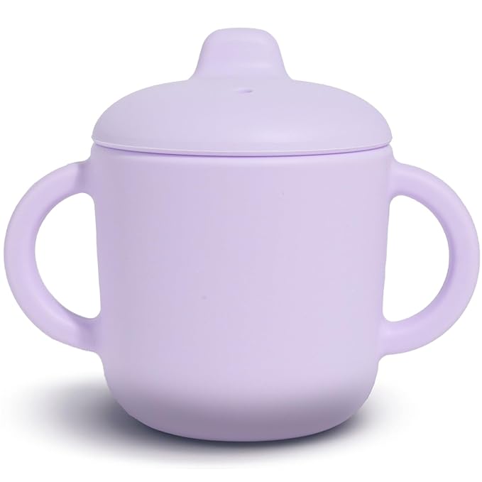 6 Months+ Sippy Cups with Handles,Small Silicone Sippy Cups Leak Proof 5oz,No Spill Sippy cups for Toddlers (Soft Lilac)-CubbioJoy
