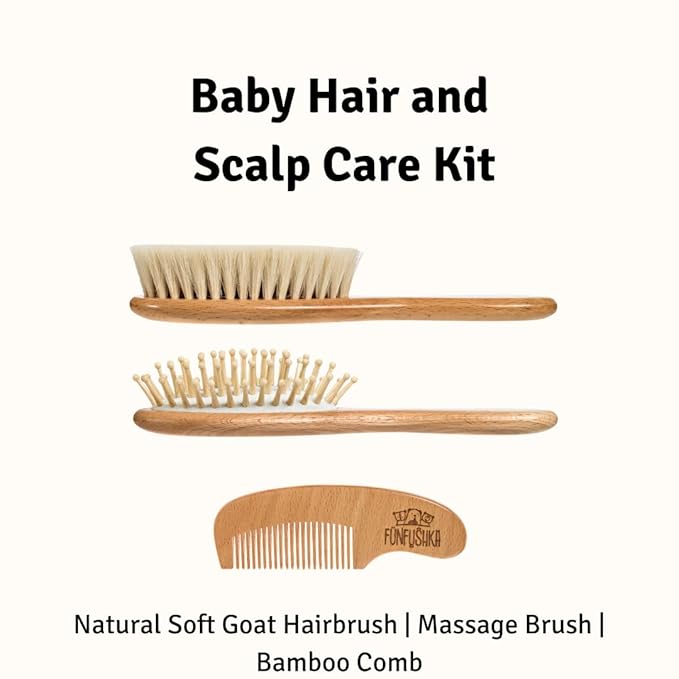 Baby Hair Brush Set for Newborns & Toddlers - Baby Brush and Comb Set - Ultra Soft Goat Hair Bristles, Perfect for Cradle Cap, Newborn Showers & Registries Gift, Comb Brush for Girls & Boys-CubbioJoy