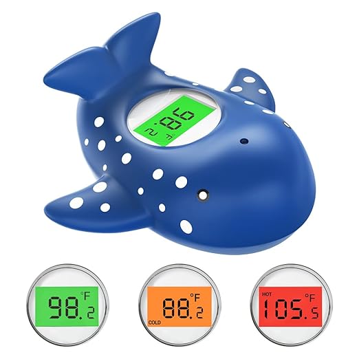 Baby Bath Thermometer, Infant Digital Water Thermometer Safety with 3 Color Backlit and Temperature Warning, Room Thermometers Floating Toy for Infant, Toddler, Bathtub, Swimming Pool (Navy Blue)-CubbioJoy