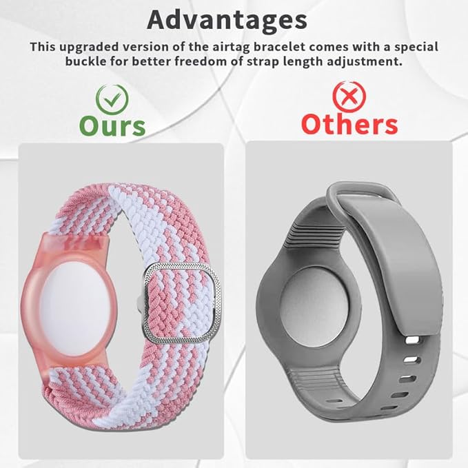 2 Pack Kids Bracelet Compatible with AirTag, GPS Kid Tracker Holder Braided Wristband for Apple Air Tag, 2022 Upgraded Nylon Adjustable Anti Lost Watch Band Fits Airtag for Kids Children Elders-CubbioJoy