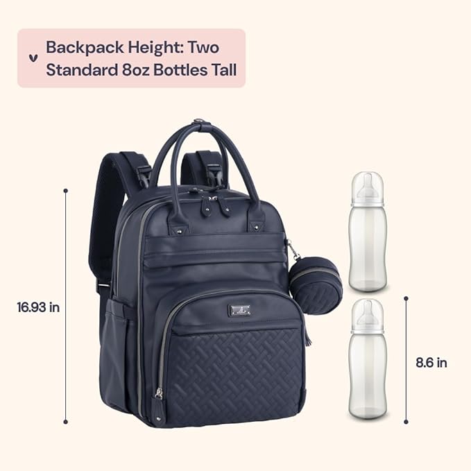 BabbleRoo Leather Diaper Bag Backpack - Baby Essentials Travel Baby Bag, Multi function, with Changing Pad, Stroller Straps & Pacifier Case – Unisex, Midnight Blue-CubbioJoy