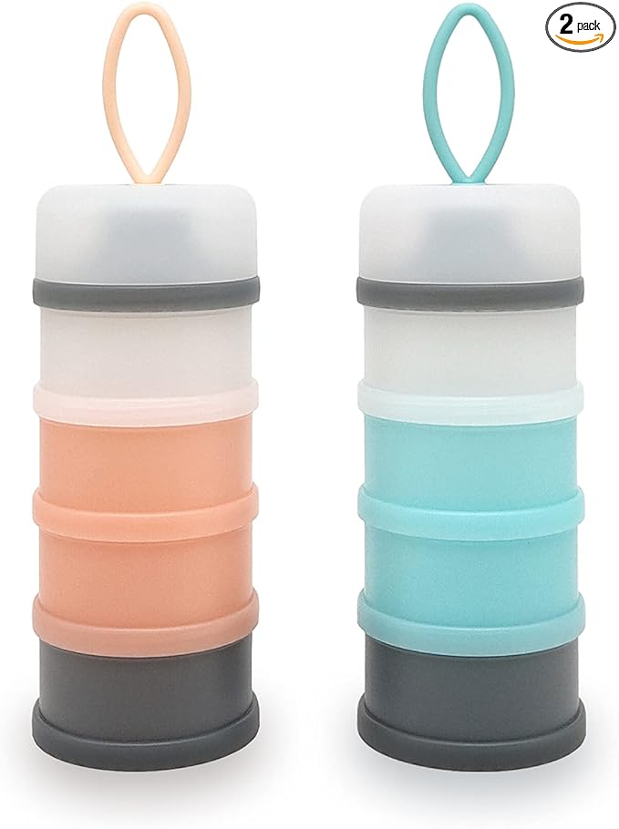 Baby Formula Dispenser, Portable Milk Powder Dispenser Container, Baby Feeding Travel Storage Container, Non-Spill Stackable Baby Snack Storage Container, BPA Free, 4 Compartments, 2 Packs-CubbioJoy