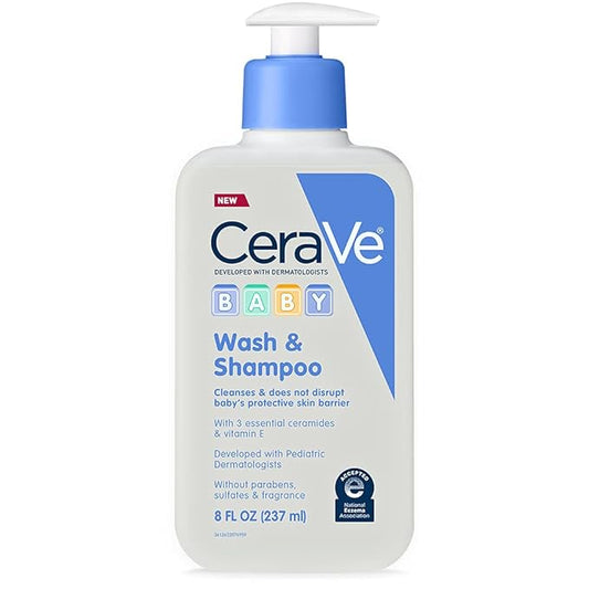 CeraVe Baby Wash & Shampoo, Fragrance, Paraben, & Sulfate Free Shampoo for Tear-Free Baby Bath Time, 8 Ounce-CubbioJoy