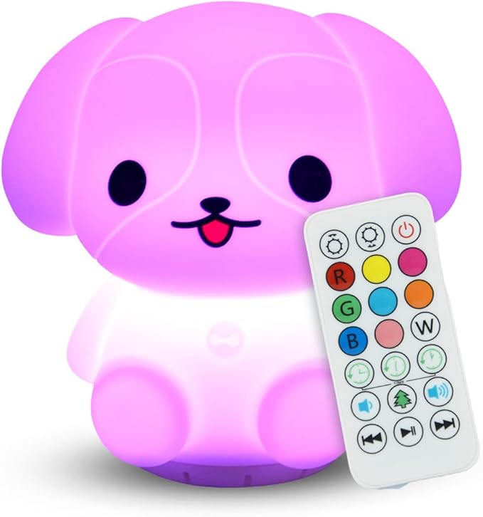 Combined Bluetooth Speaker & Nightlight With 9 Color Emissions, Child Friendly Silicone & BPA Free, USB Recharging, Receives Audio From Computer, Phone Or Tablet, and includes Remote Control (Dog)-CubbioJoy