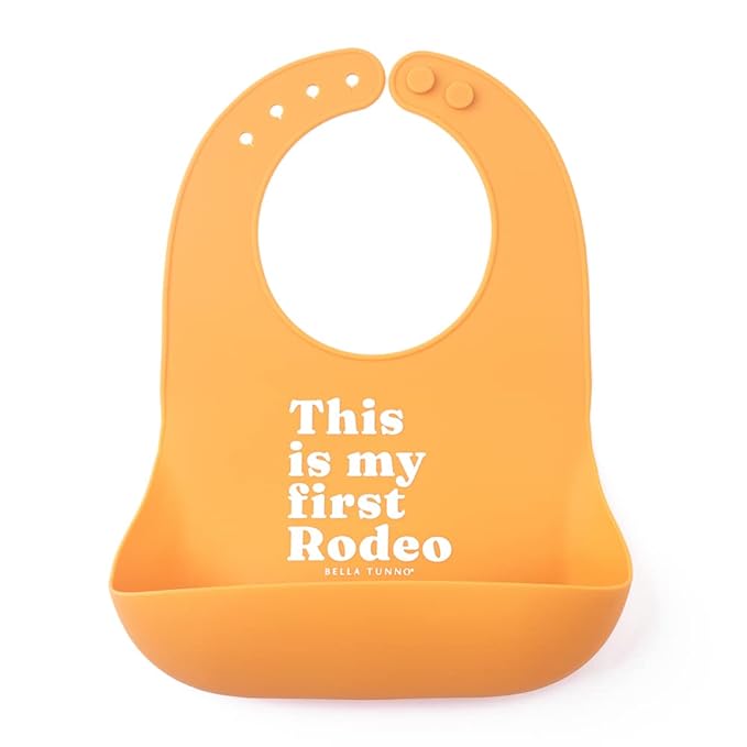 Bella Tunno Baby Bib for Eating, Waterproof Silicone Bib with Large Food Catcher, Adjustable Fit for Babies 4-12 months & Toddlers 1-3 Years, Boys & Girls, This Is My First Rodeo-CubbioJoy