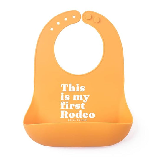 Bella Tunno Baby Bib for Eating, Waterproof Silicone Bib with Large Food Catcher, Adjustable Fit for Babies 4-12 months & Toddlers 1-3 Years, Boys & Girls, This Is My First Rodeo-CubbioJoy