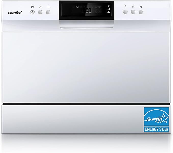 COMFEE’ Portable Mini Dishwasher, Energy Star, Countertop, 6 Place Settings, with 8 Washing Programs, Speed, Baby-Care, ECO& Glass, Dish Washer for Dorm, RV& Apartment, White-CubbioJoy