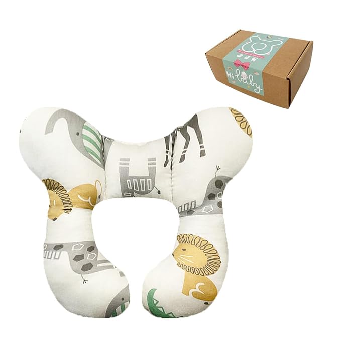 Baby Neck Pillows, Comfortable Baby Travel Head Neck Support Pillow for Car Seat Stroller Pushchair, Soft PP Cotton Travel Pillow for 0-1 Year Old Toddler Infant Newborn, Zoo-CubbioJoy