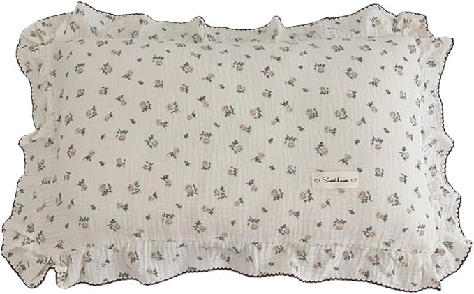 BuLuTu Cotton Muslin Kids Toddler Pillowcase with Cute Rose Flowers Super Soft Standard Nursery Pillowcase for Boys,Girls,Bedding Decor Machine Washable, Durable Pillowcase,1 Piece-CubbioJoy