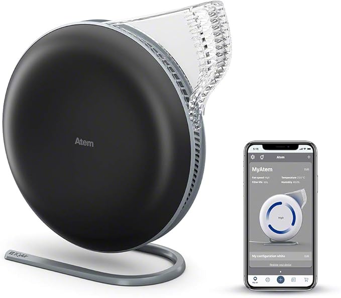 IQAir Atem Desk Air Purifier for Home, Office, Desktop, Small Room up to 150 sq ft, HyperHEPA Filter for Bacteria, Viruses, Allergens, Pets, Asthma, Pollen, Dust, Swiss Design, Made in Germany, Black-CubbioJoy