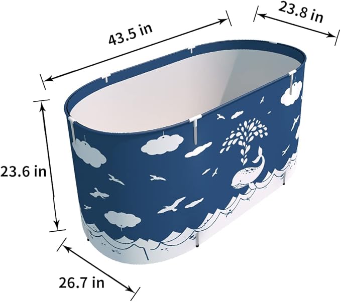 BESTHLS Foldable Bathtub Portable Soaking Bath Tub,Eco-Friendly Bathing Tub for Shower Stall (Large, Blue Whale)-CubbioJoy