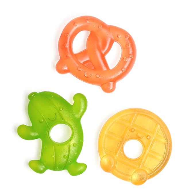 Itzy Ritzy Water-Filled Teethers - Cold Cutie Coolers Textured On Both Sides to Massage Sore Gums & Emerging Teeth - Can Be Chilled in Refrigerator, Set of 3 Silly Foods Teethers-CubbioJoy